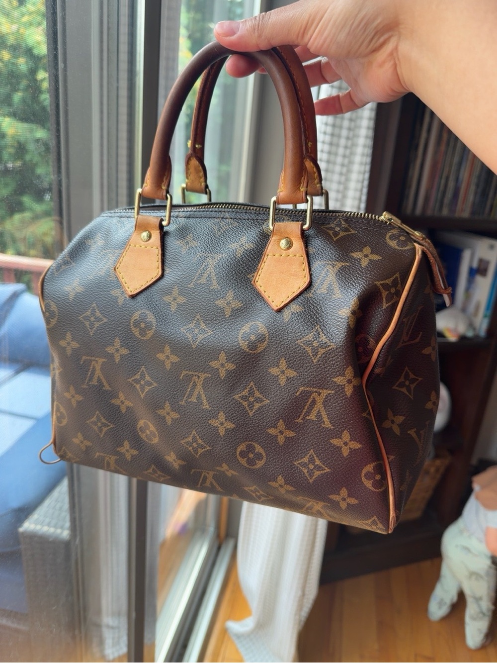 Louis Vuitton Brown Monogram Speedy 25 with Tan Handles